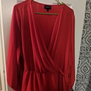Lane Bryant red plunge neck cross over shirt new